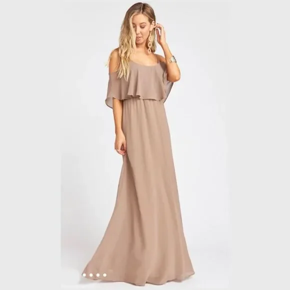 flutter sleeve chiffon short bridesmaid dress Long Chiffon Empire Waist Bridesmaid Dress with Short Flutter Sleeves – LD  Dress main image 1